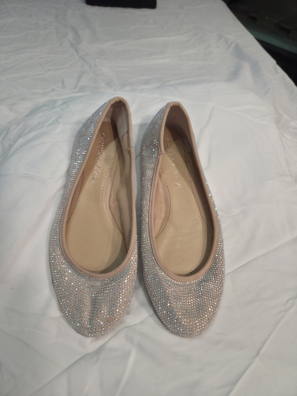 Copper Key Sparkling Nude Rhinestone Ballet Flats